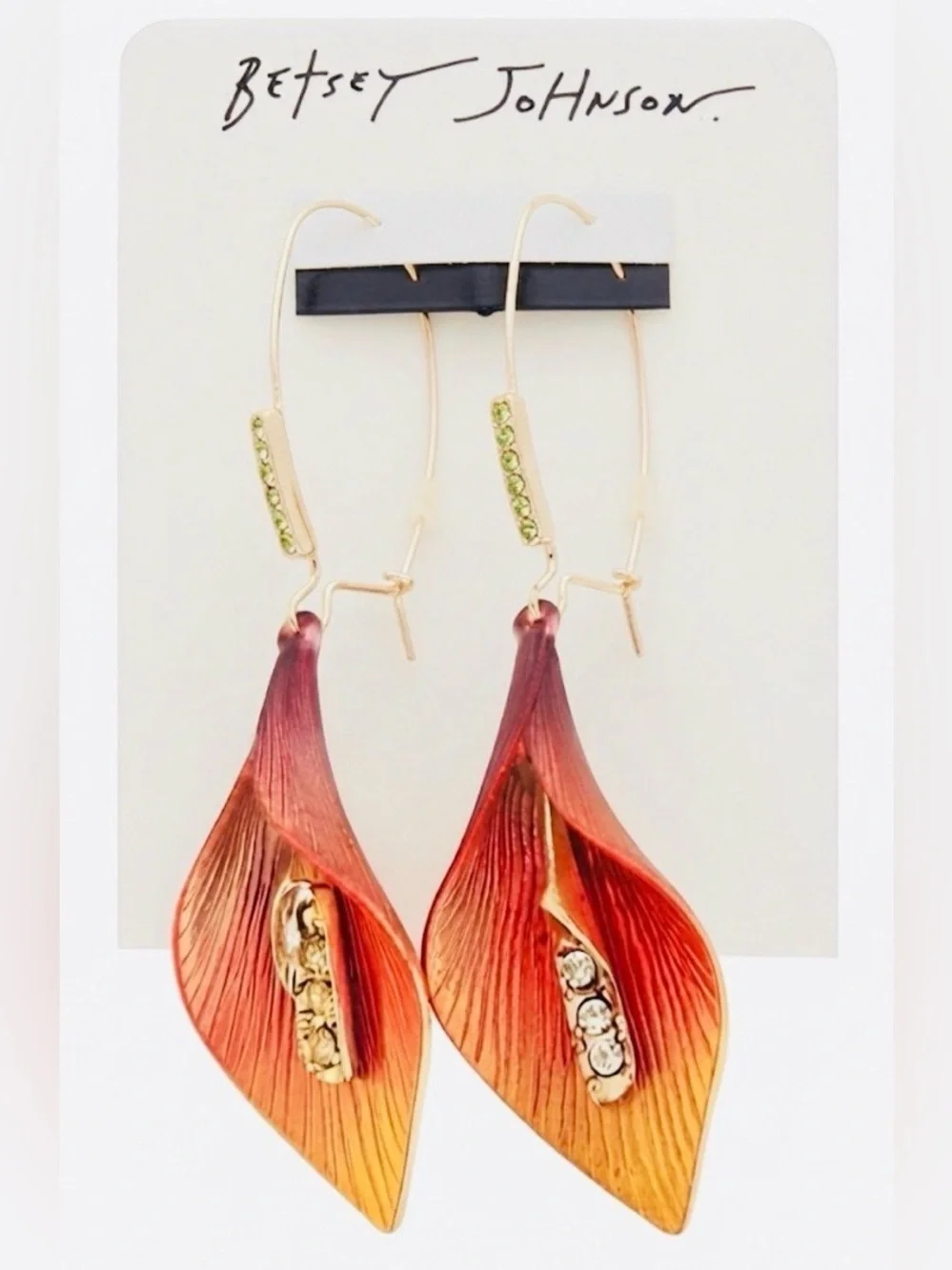 BETSEY JOHNSON Elegant Orange Ombré Calla Lily Feminine Delicate Earrings NWT